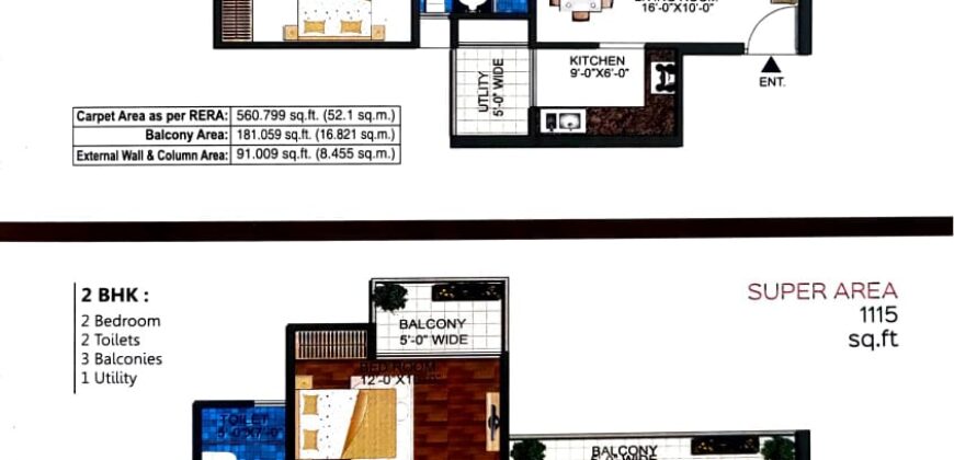 2 BHK 1050 Square Feet Flats